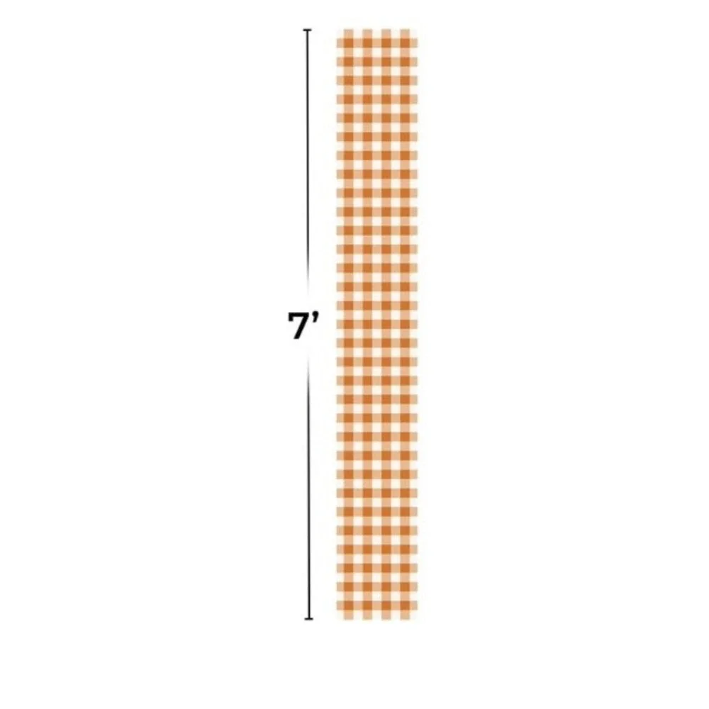 Orange Gingham Table Runner Kraft Paper 7 ft Disposable Party Decor